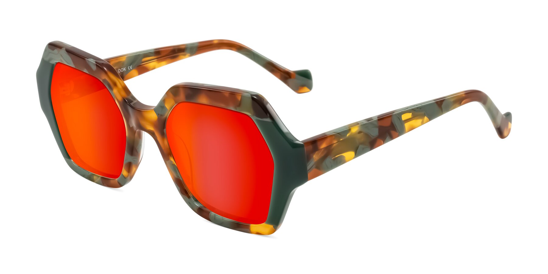 Angle of Burka in Tortoise/Green with Red Gold Mirrored Lenses