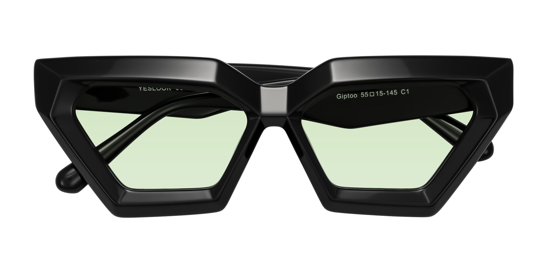 Folded Front of Giptoo in Black with Light Green Tinted Lenses
