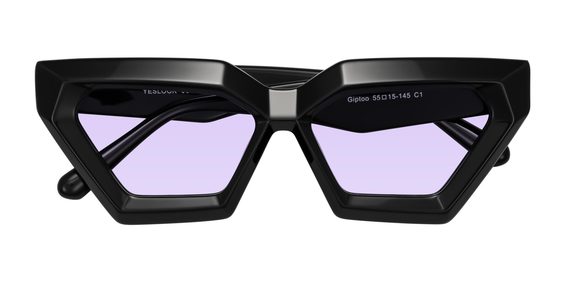 Folded Front of Giptoo in Black with Light Purple Tinted Lenses