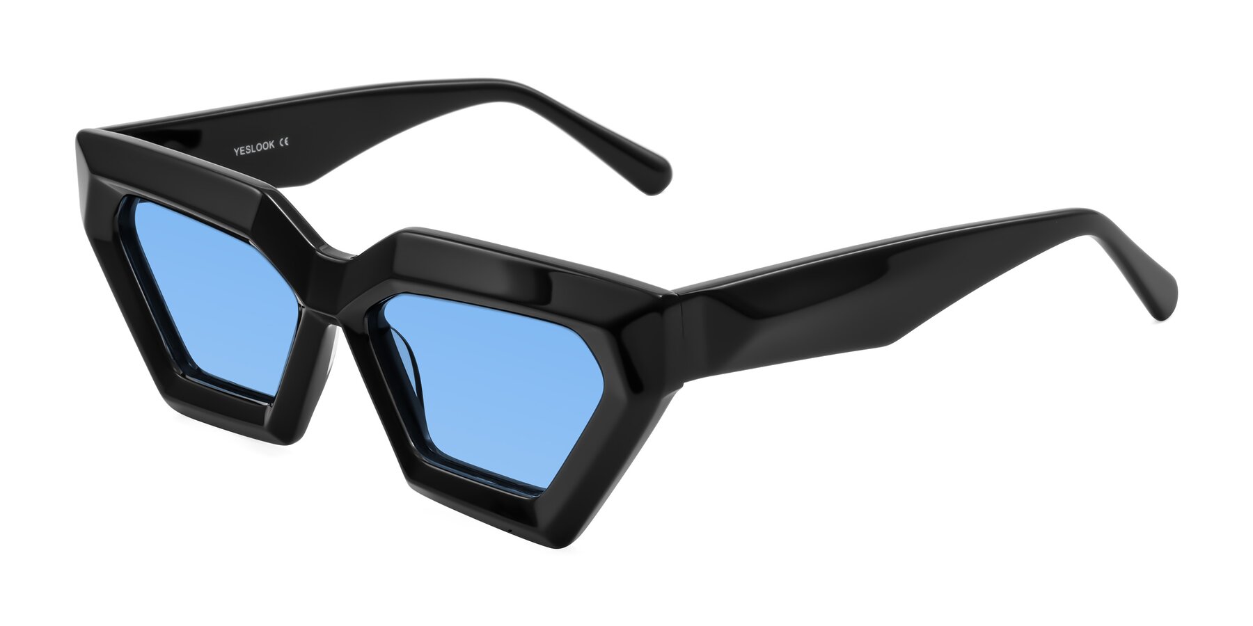 Angle of Giptoo in Black with Medium Blue Tinted Lenses