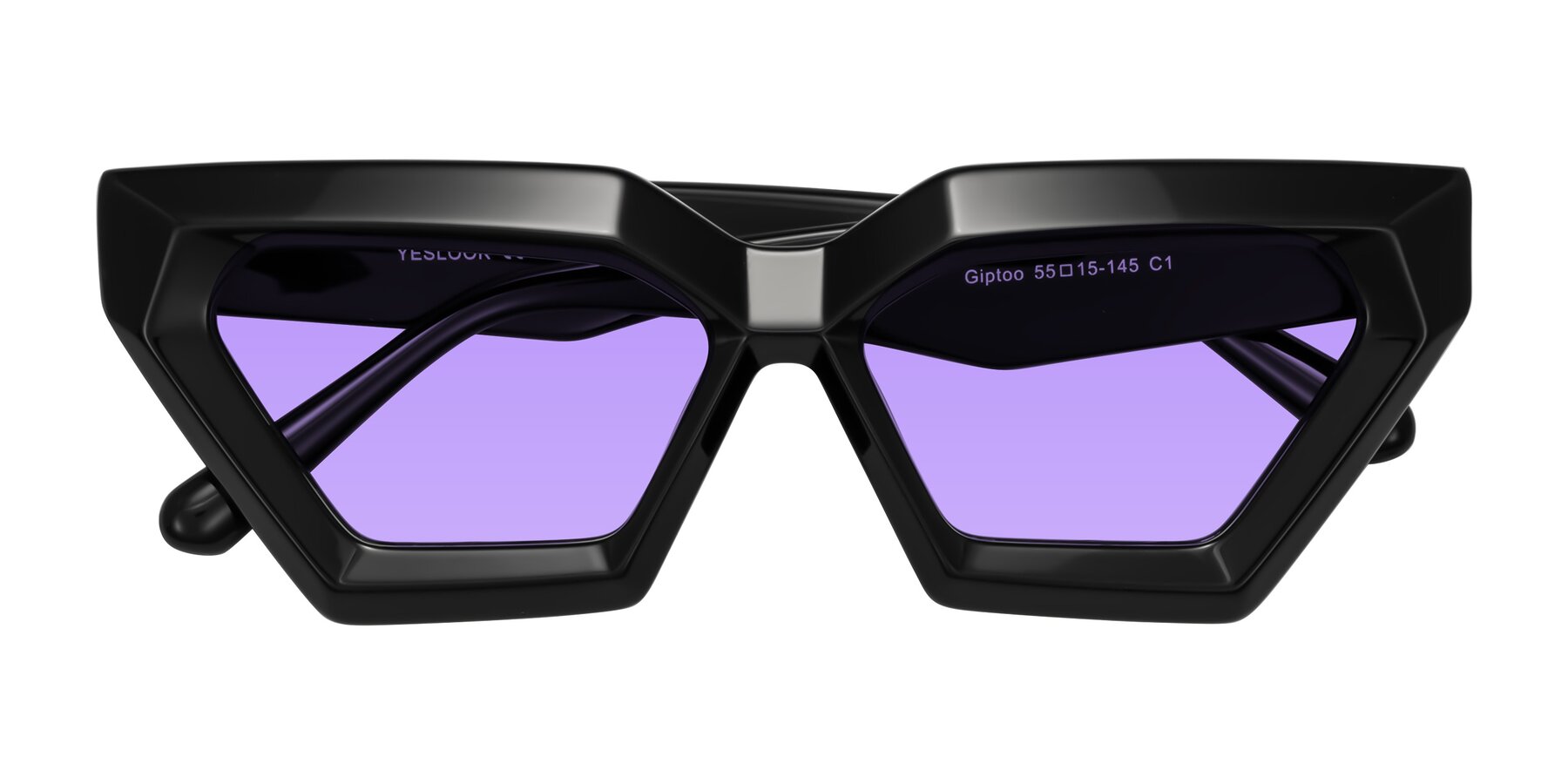 Folded Front of Giptoo in Black with Medium Purple Tinted Lenses