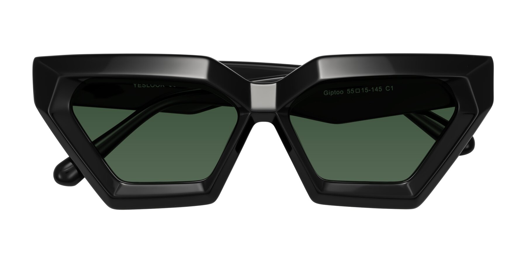 Folded Front of Giptoo in Black with Green Tinted Lenses