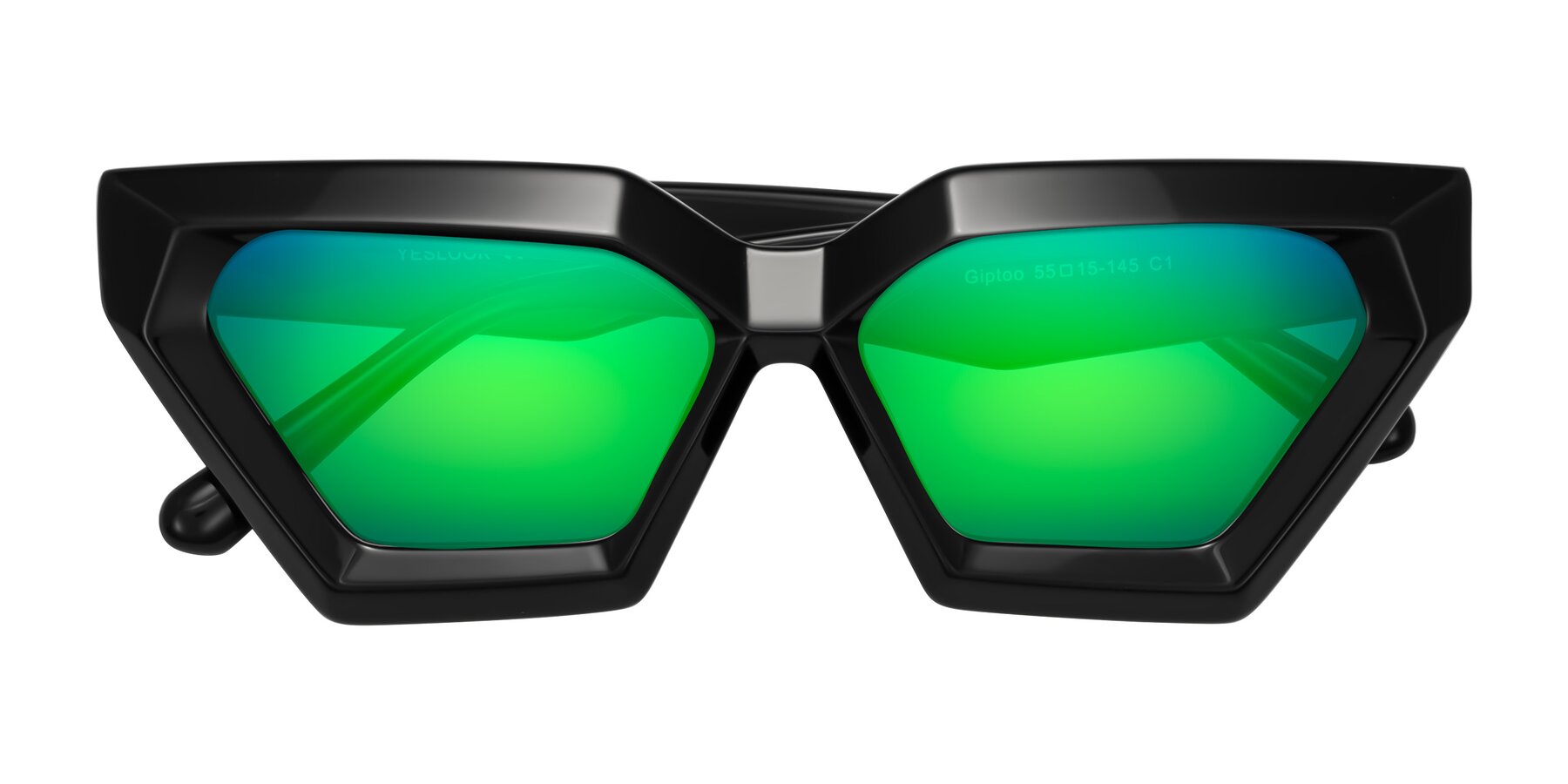 Folded Front of Giptoo in Black with Green Mirrored Lenses