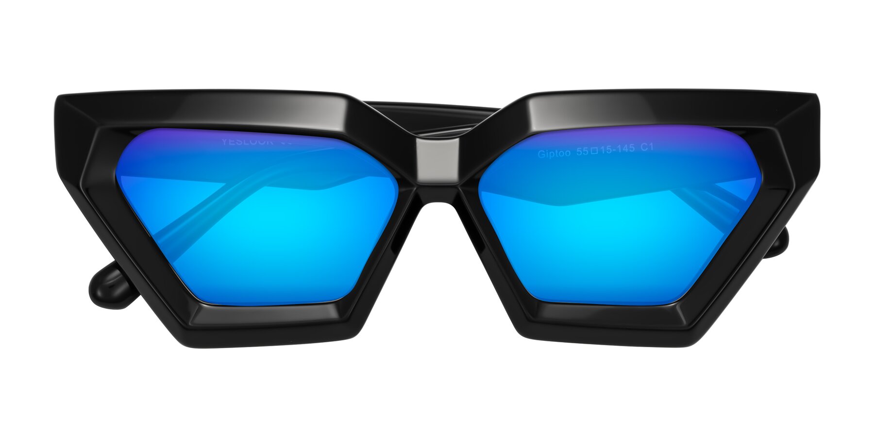 Folded Front of Giptoo in Black with Blue Mirrored Lenses
