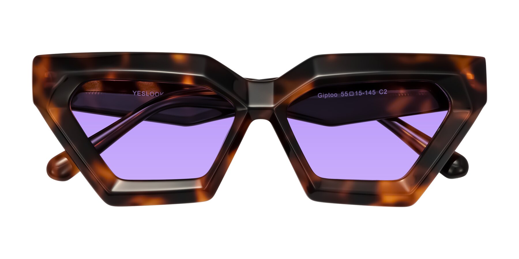 Folded Front of Giptoo in Tortoise with Medium Purple Tinted Lenses