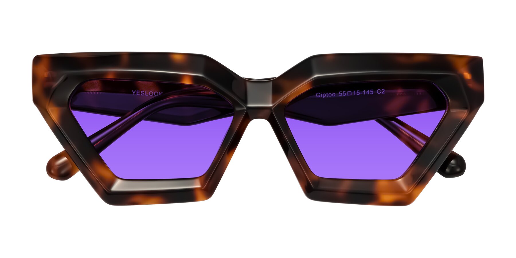 Folded Front of Giptoo in Tortoise with Purple Tinted Lenses
