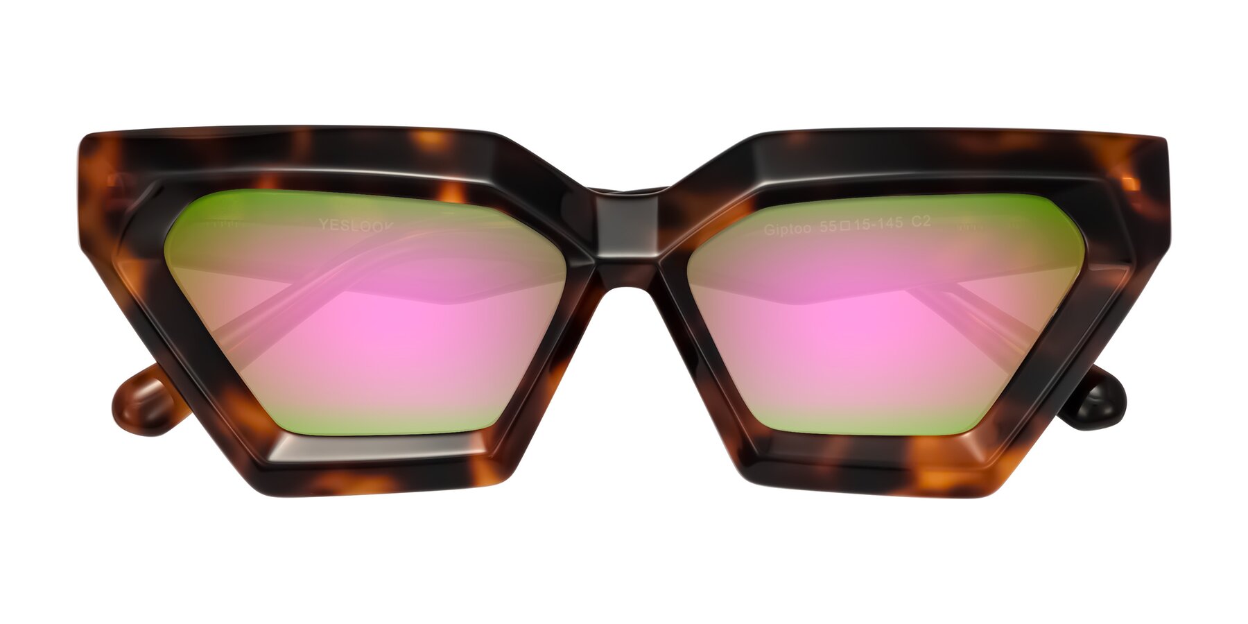 Folded Front of Giptoo in Tortoise with Pink Mirrored Lenses