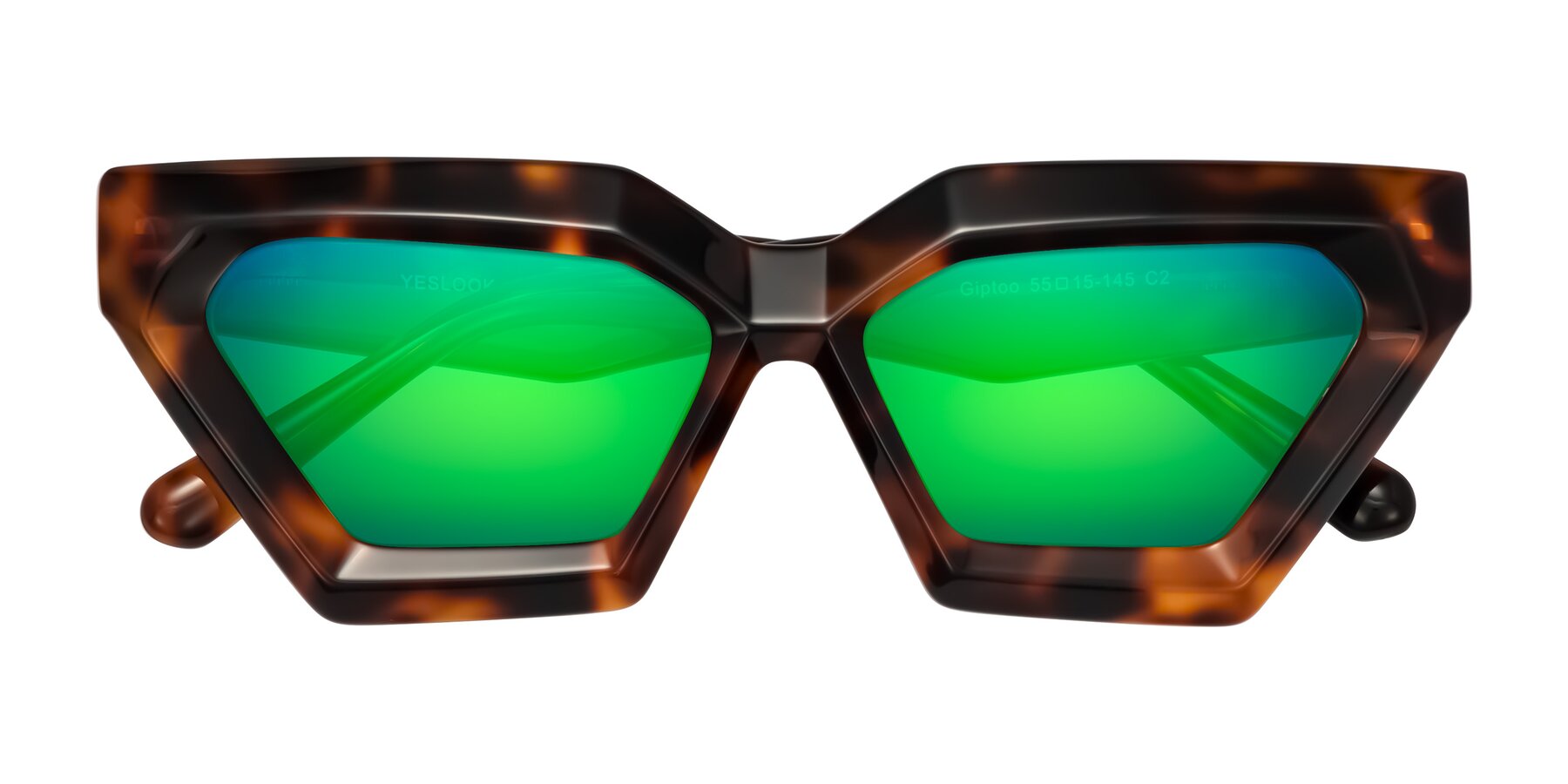 Folded Front of Giptoo in Tortoise with Green Mirrored Lenses