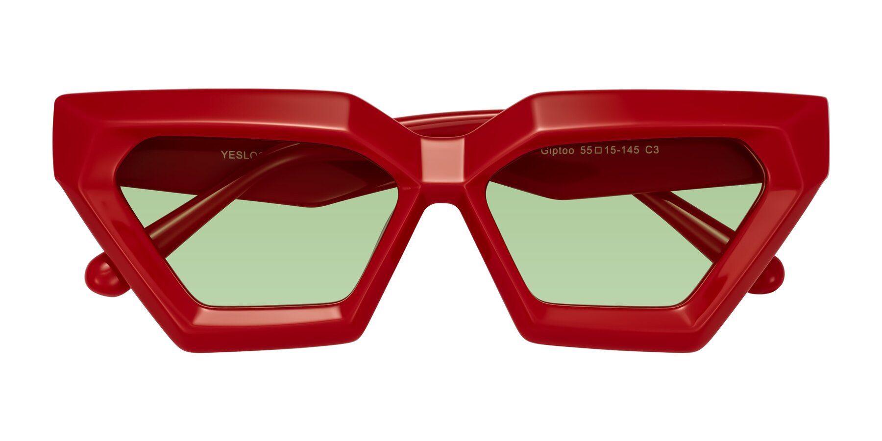 Folded Front of Giptoo in Red with Medium Green Tinted Lenses