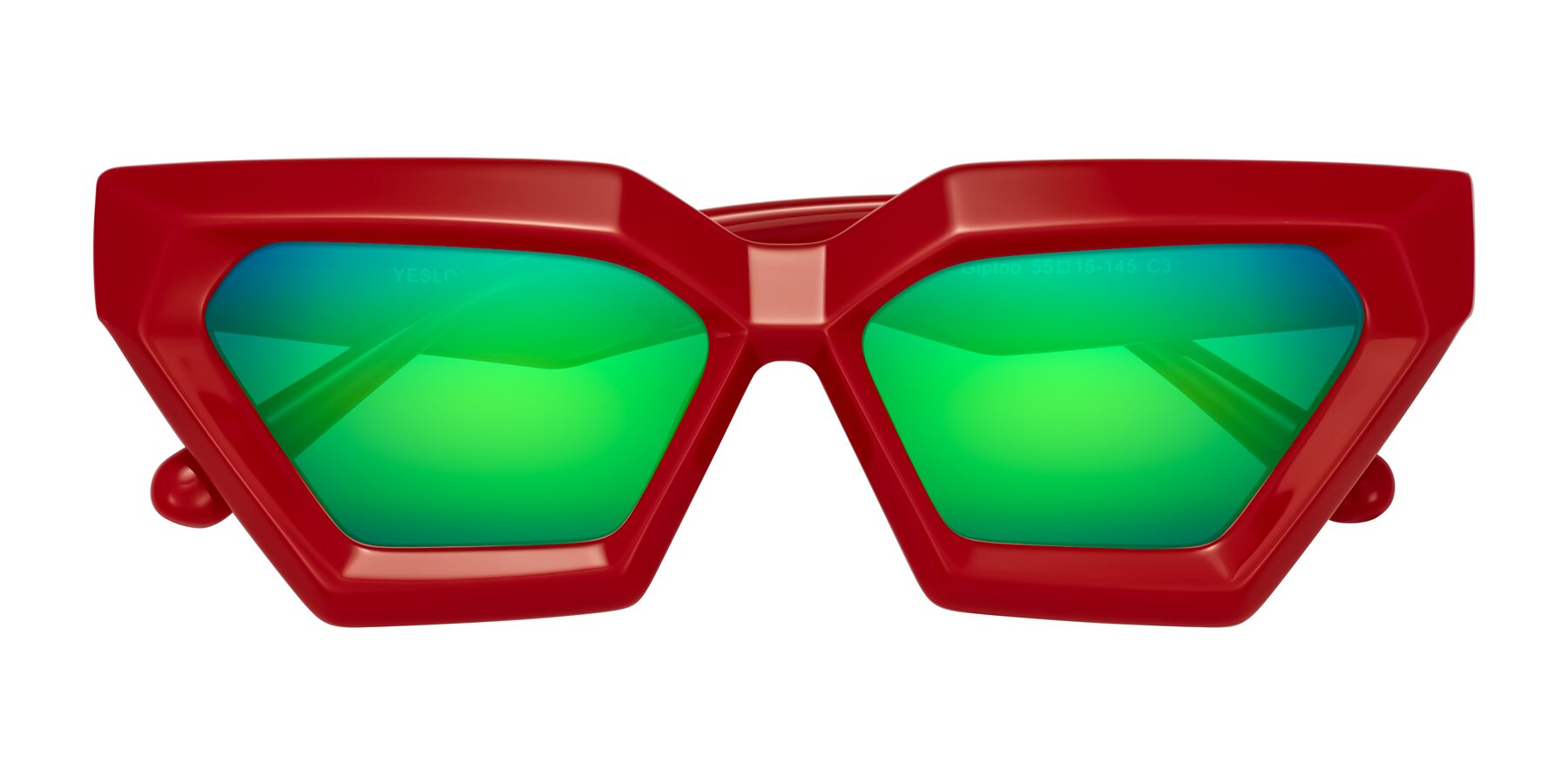 Folded Front of Giptoo in Red with Green Mirrored Lenses