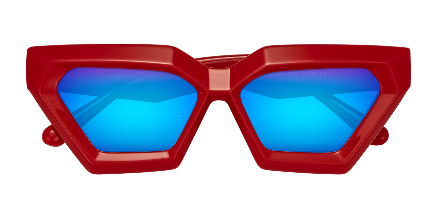 Folded Front of Giptoo in Red with Blue Mirrored Lenses
