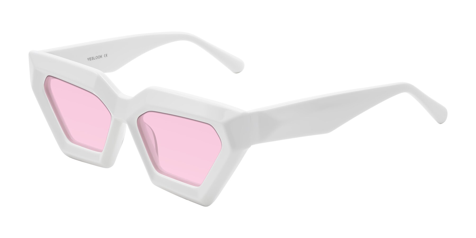 Angle of Giptoo in White with Light Pink Tinted Lenses