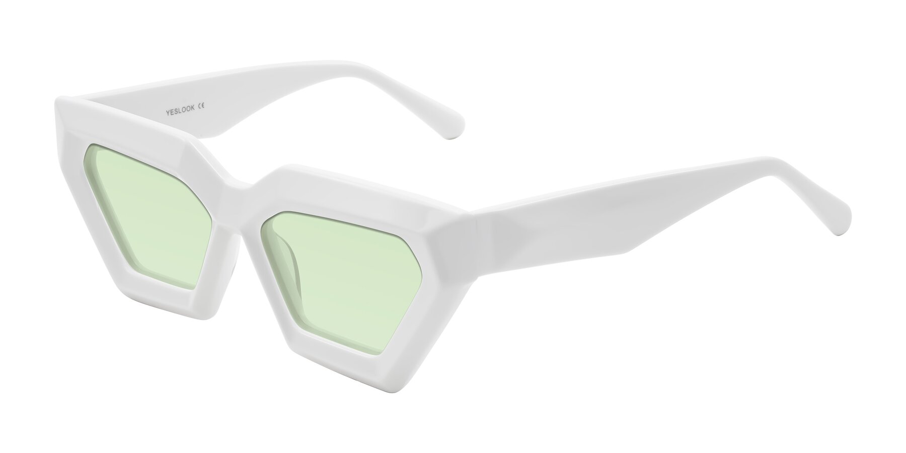 Angle of Giptoo in White with Light Green Tinted Lenses