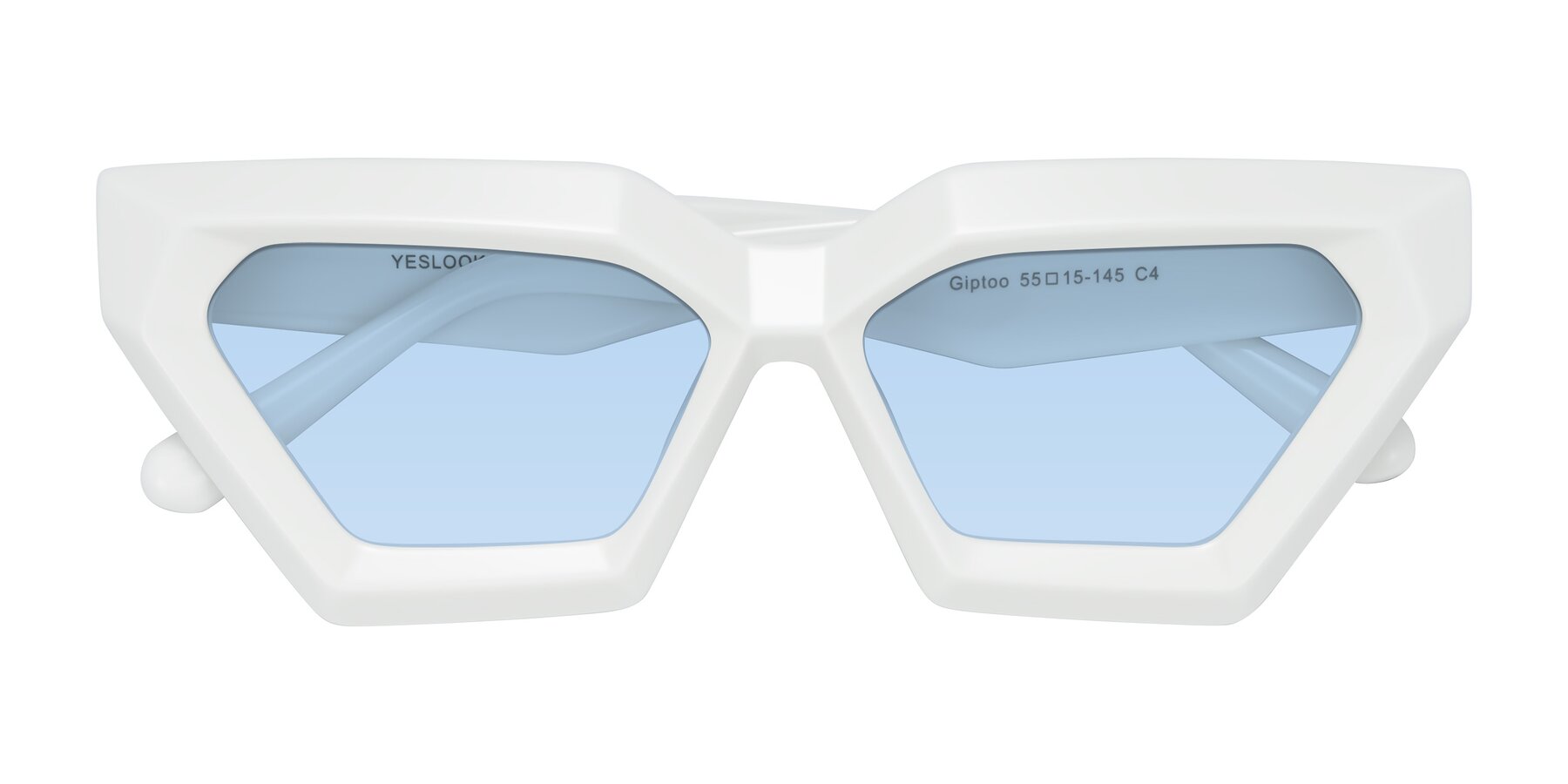 Folded Front of Giptoo in White with Light Blue Tinted Lenses