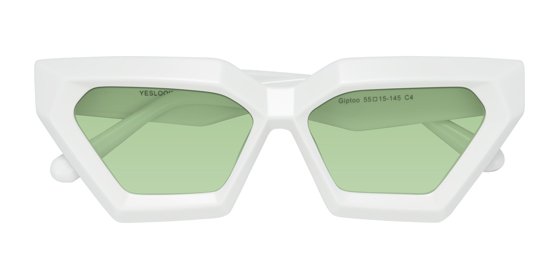 Folded Front of Giptoo in White with Medium Green Tinted Lenses