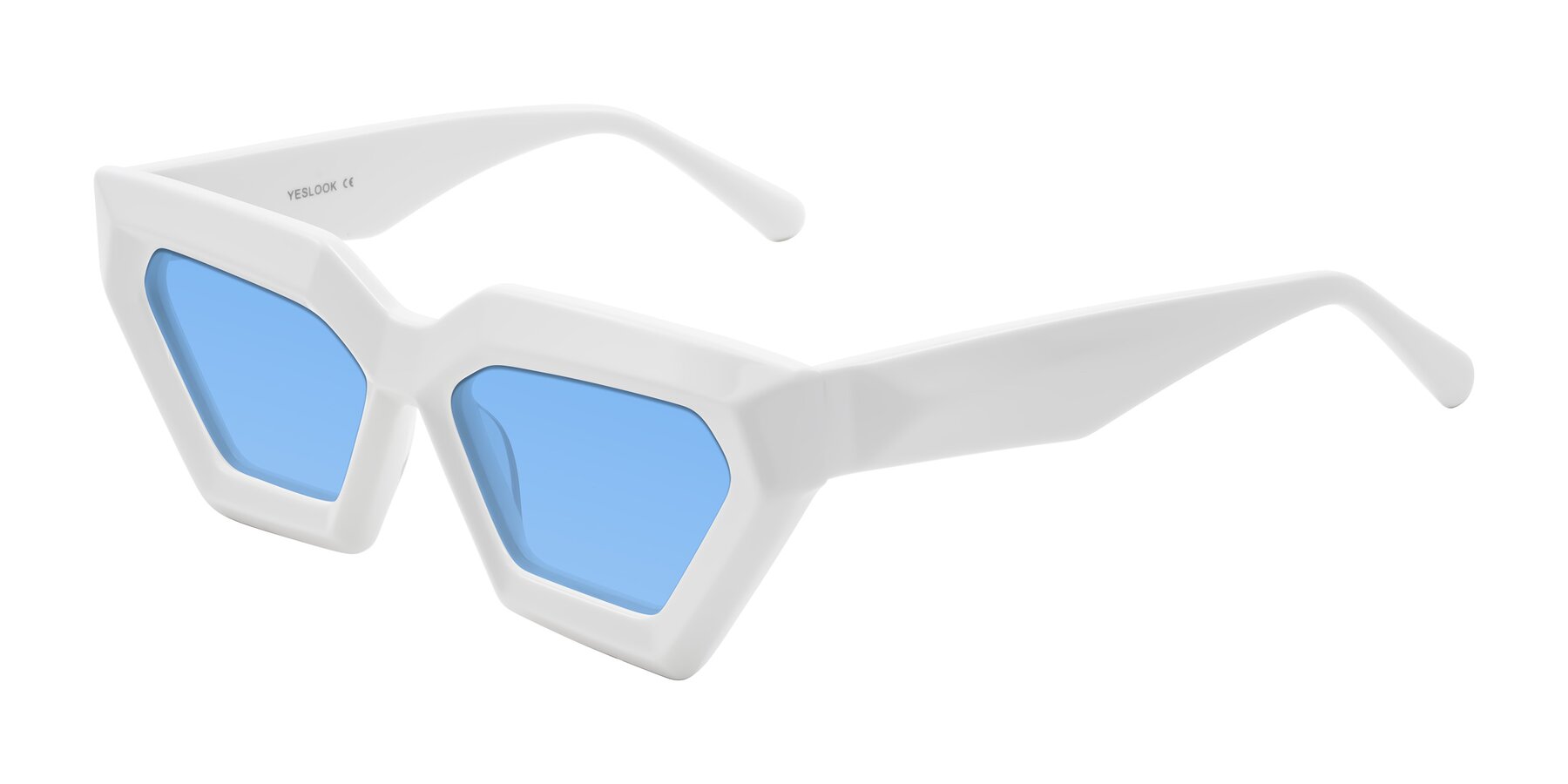 Angle of Giptoo in White with Medium Blue Tinted Lenses