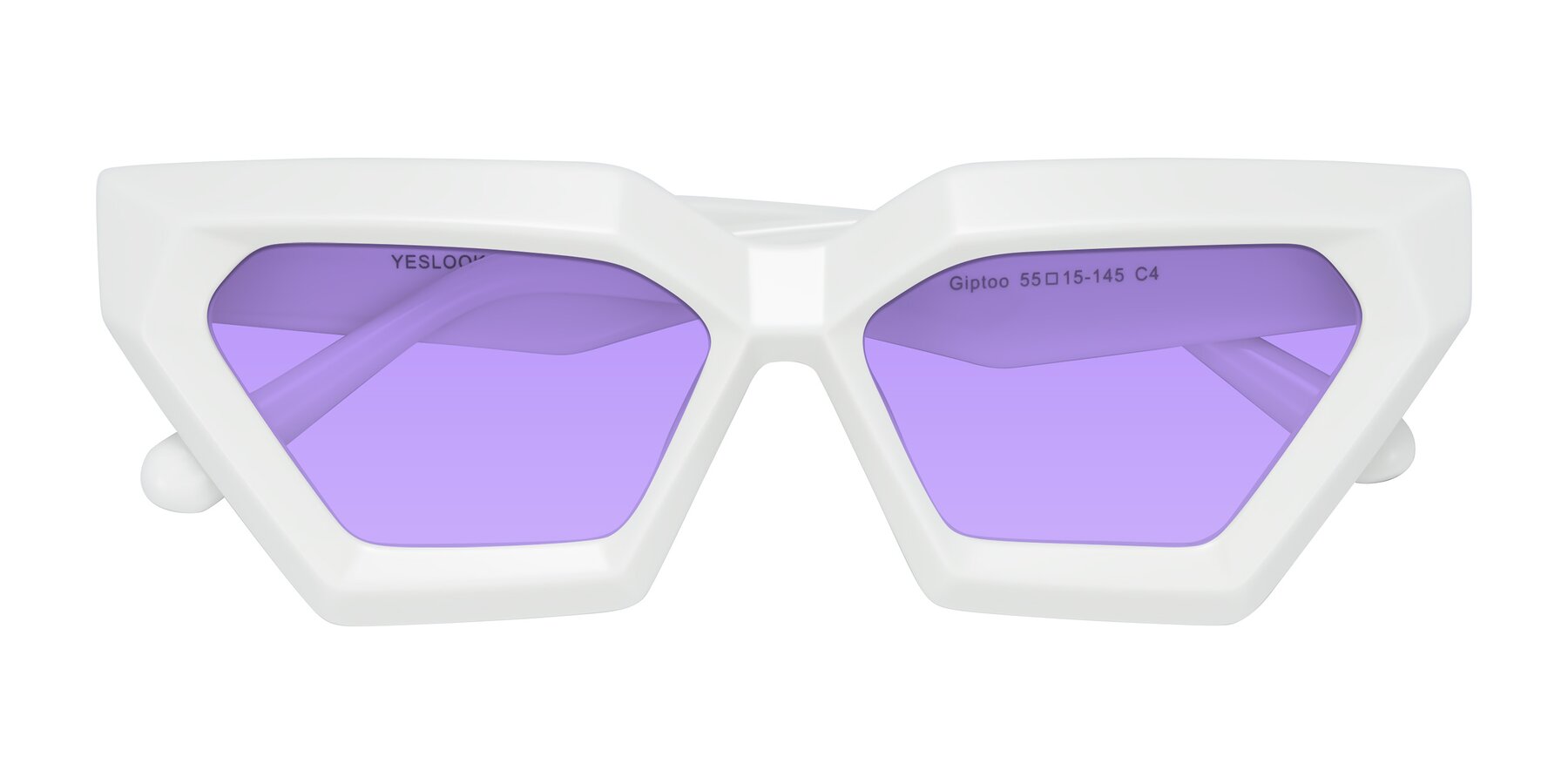 Folded Front of Giptoo in White with Medium Purple Tinted Lenses