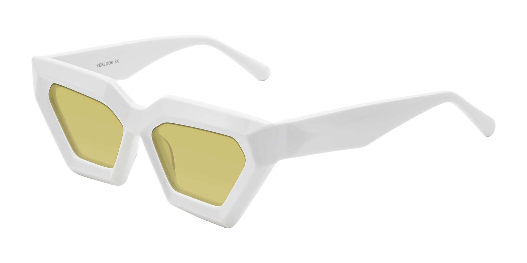 Angle of Giptoo in White with Medium Champagne Tinted Lenses