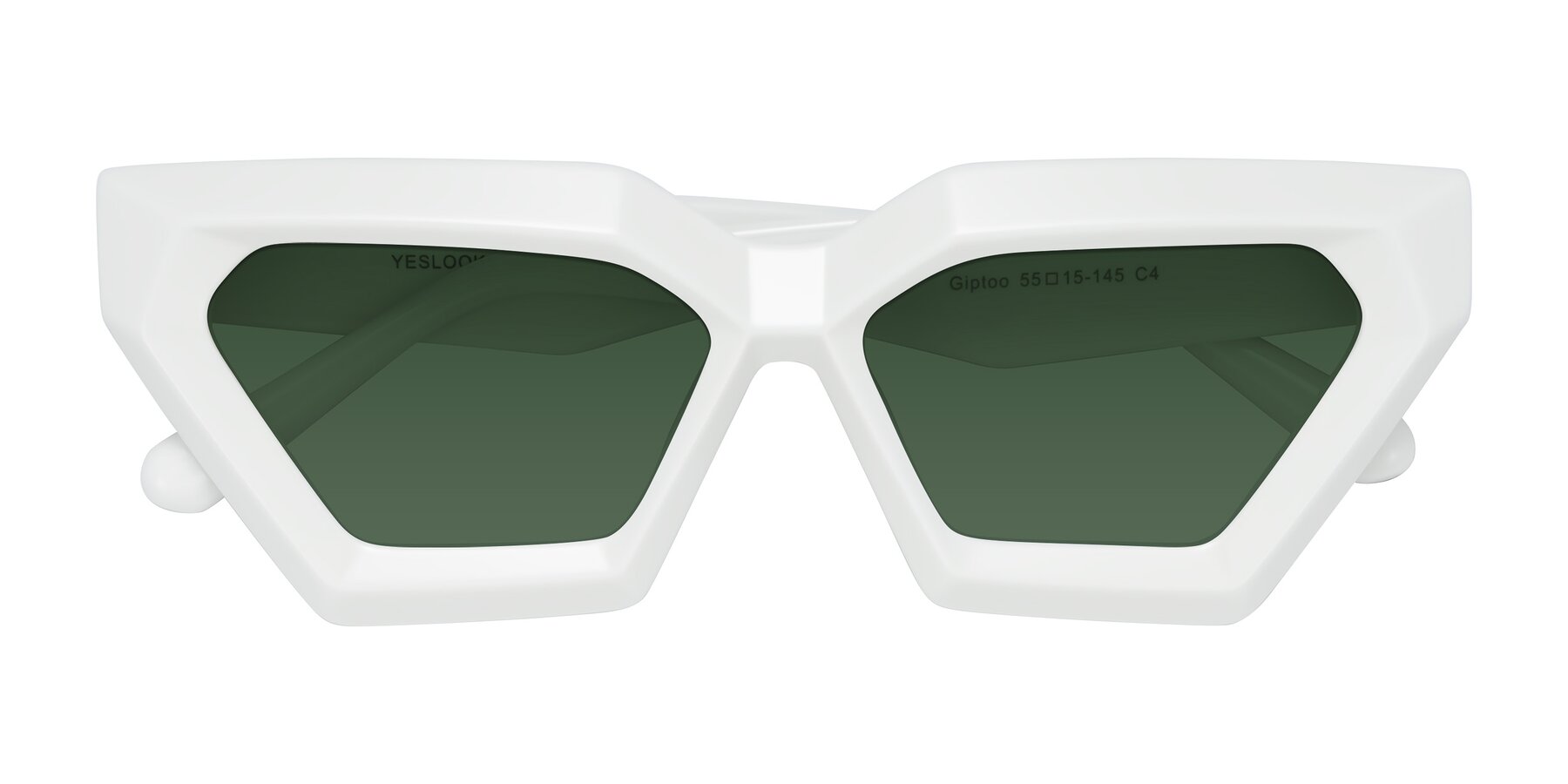 Folded Front of Giptoo in White with Green Tinted Lenses