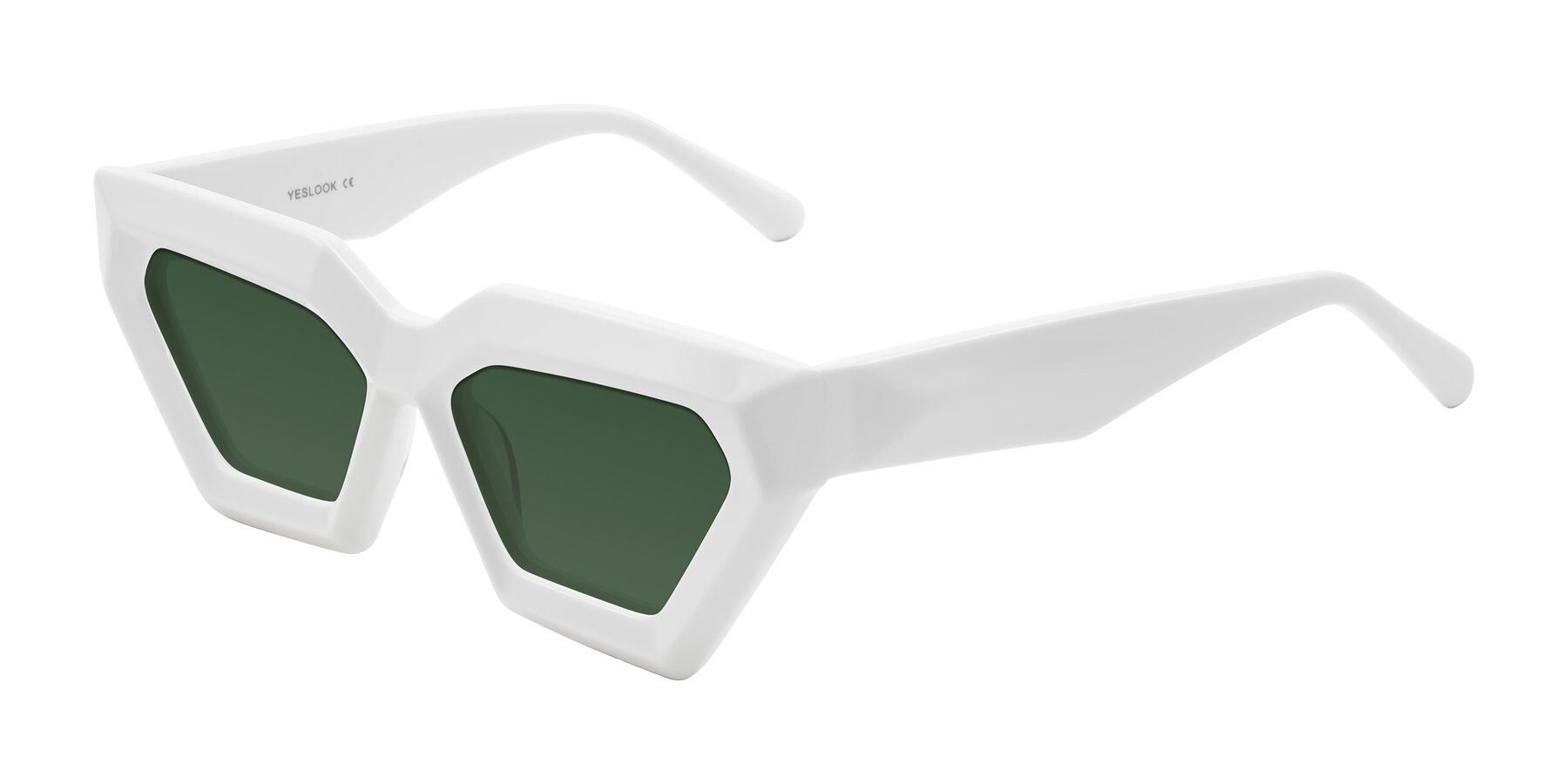 Angle of Giptoo in White with Green Tinted Lenses