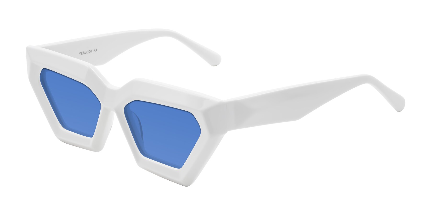 Angle of Giptoo in White with Blue Tinted Lenses