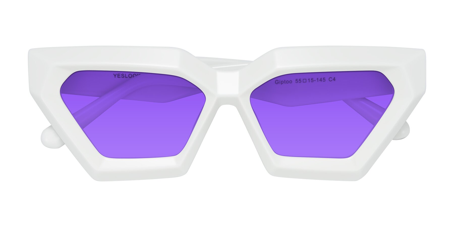 Folded Front of Giptoo in White with Purple Tinted Lenses