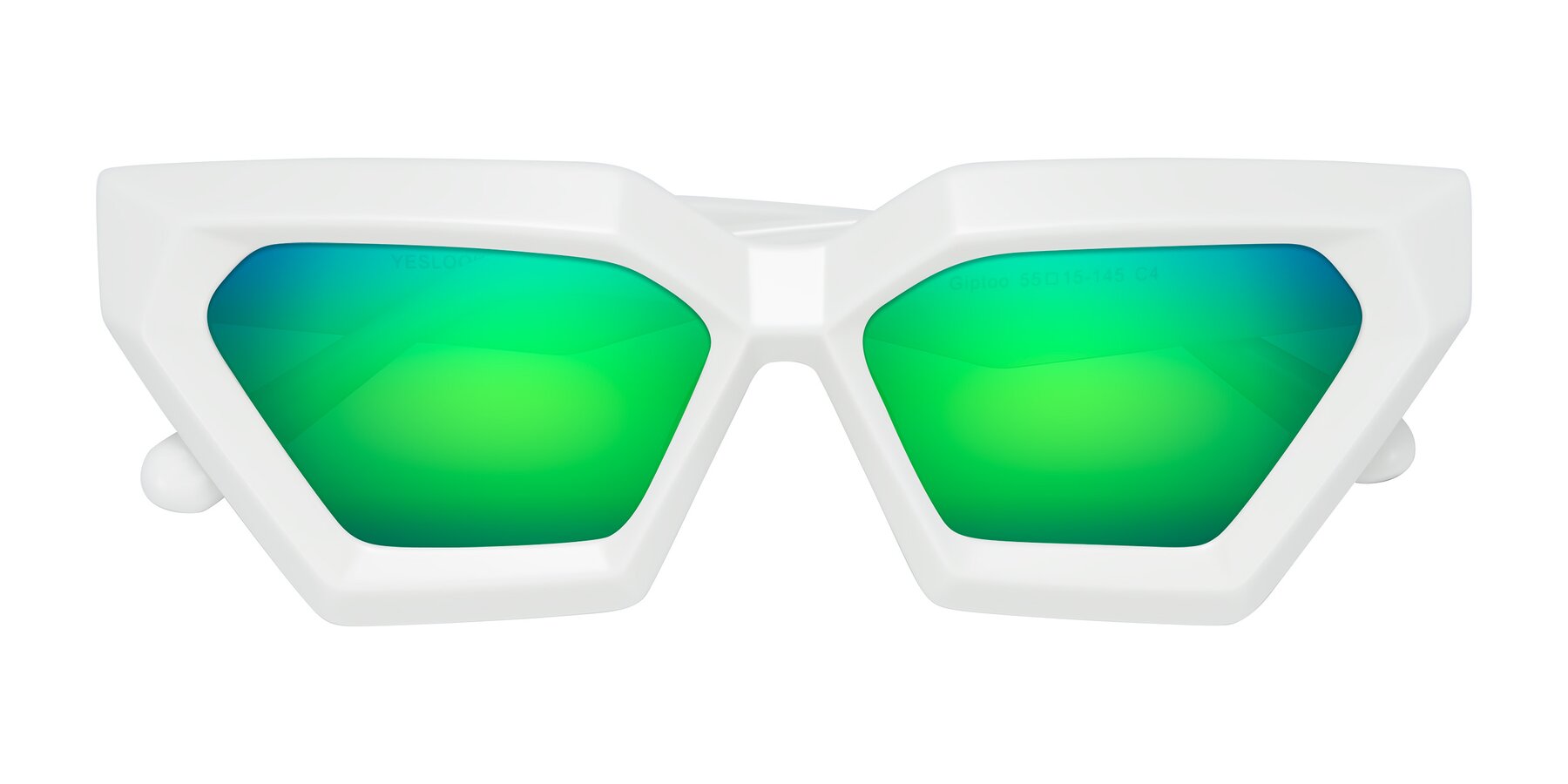 Folded Front of Giptoo in White with Green Mirrored Lenses