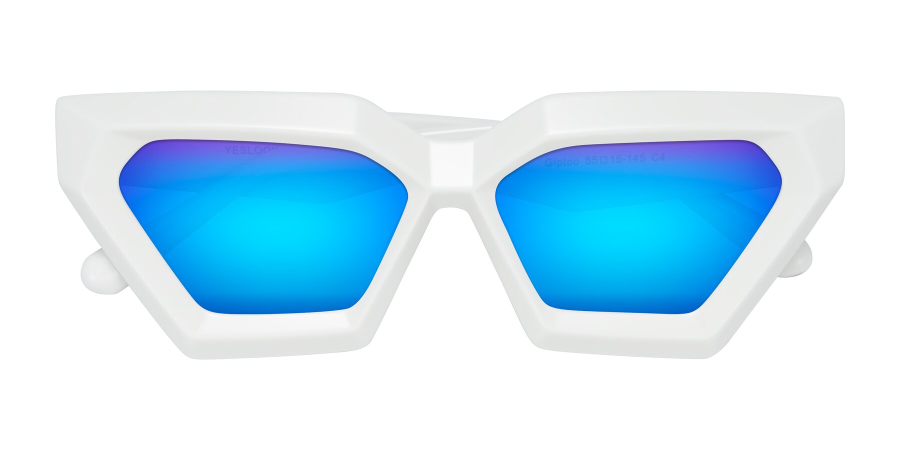 Folded Front of Giptoo in White with Blue Mirrored Lenses