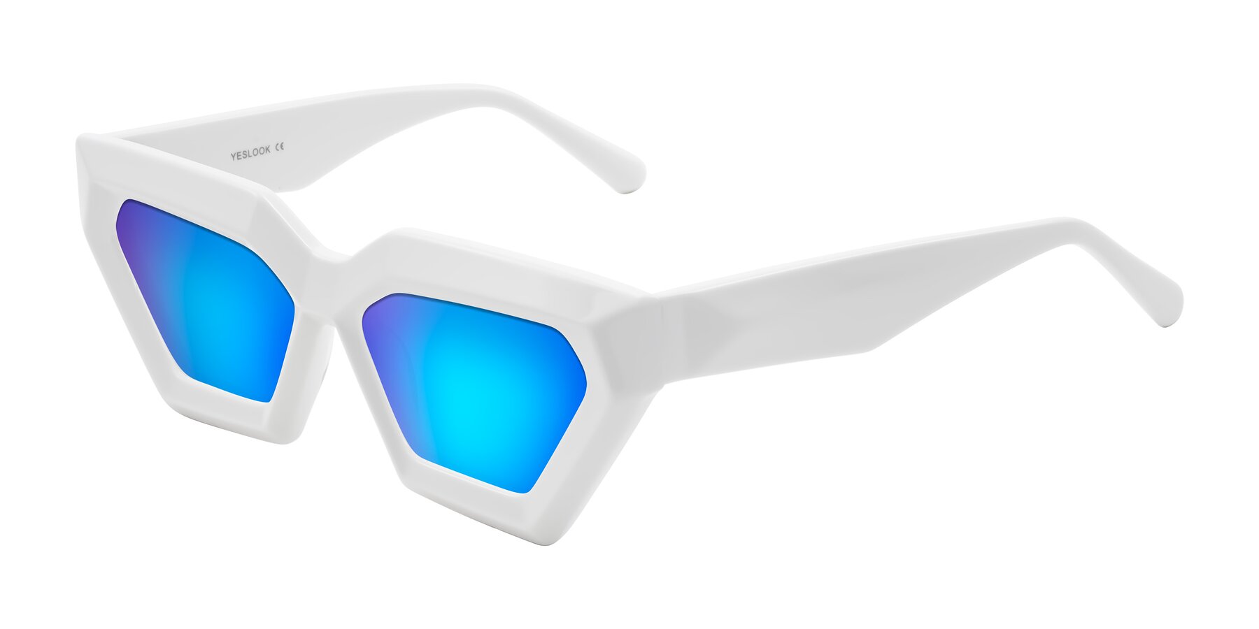 Angle of Giptoo in White with Blue Mirrored Lenses