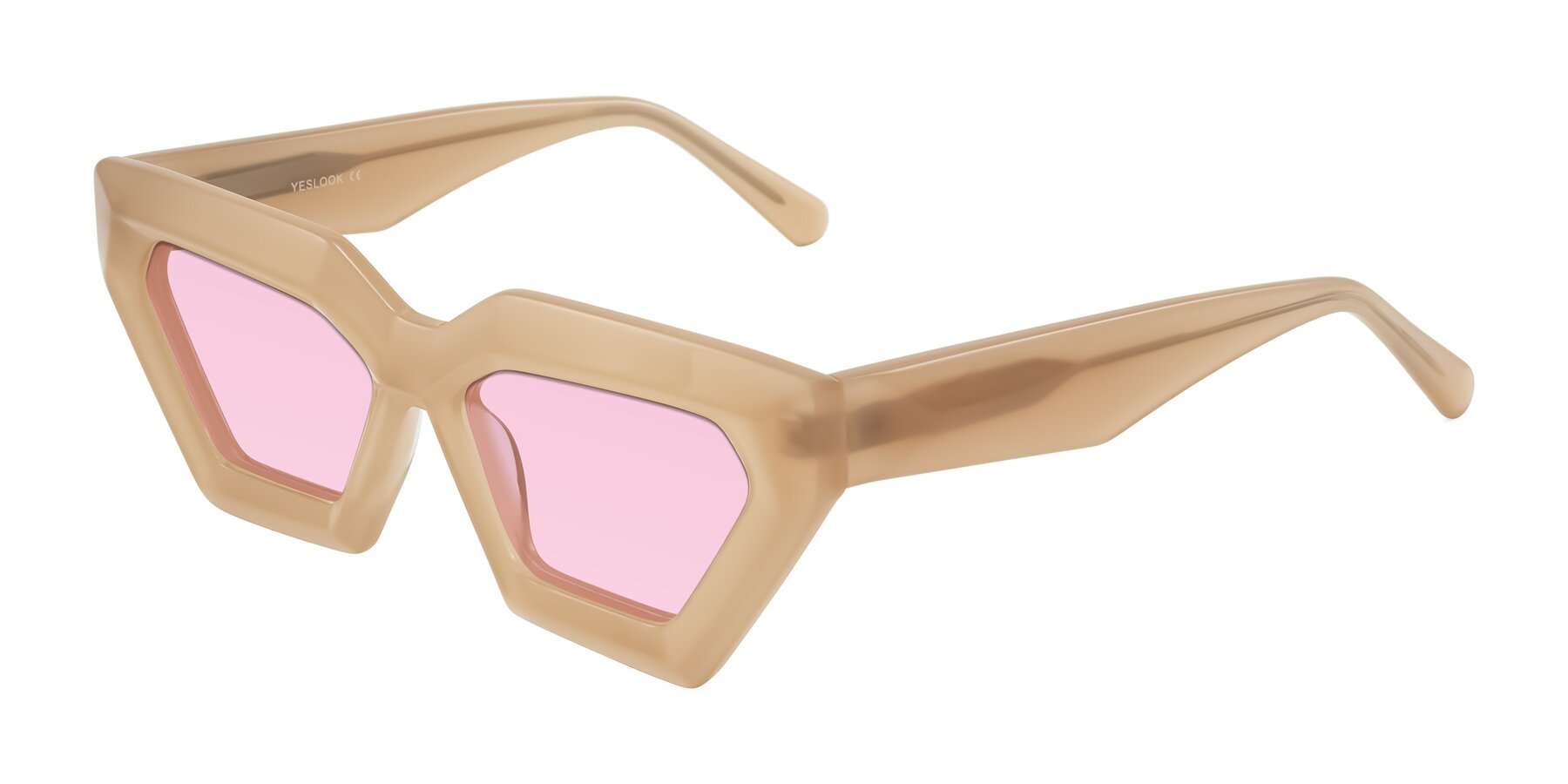 Angle of Giptoo in Creamy Beige with Light Pink Tinted Lenses