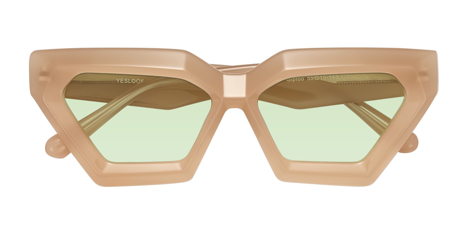 Folded Front of Giptoo in Creamy Beige with Light Green Tinted Lenses