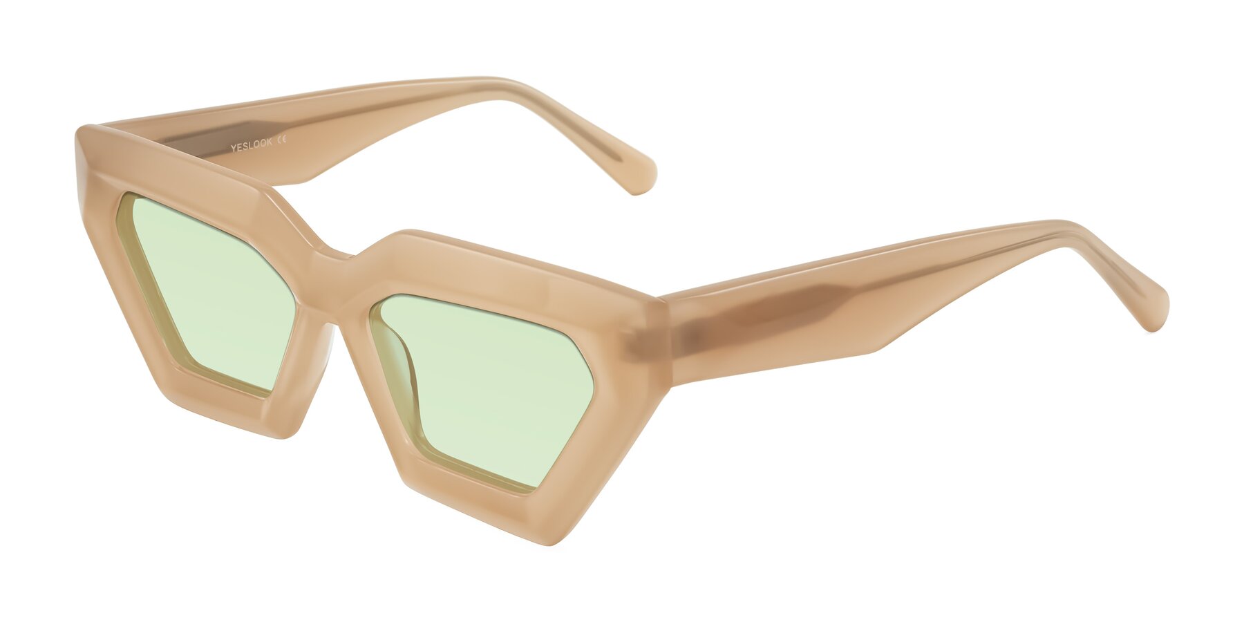 Angle of Giptoo in Creamy Beige with Light Green Tinted Lenses