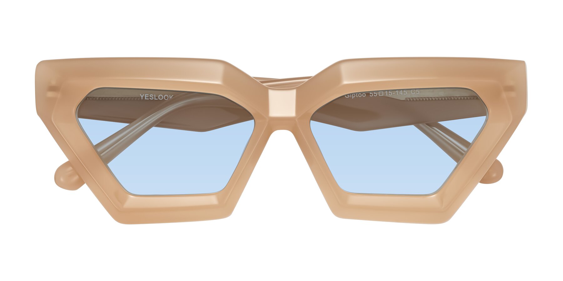 Folded Front of Giptoo in Creamy Beige with Light Blue Tinted Lenses