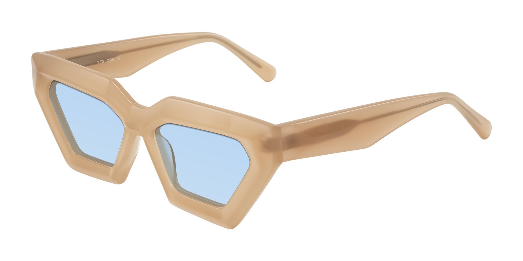 Angle of Giptoo in Creamy Beige with Light Blue Tinted Lenses