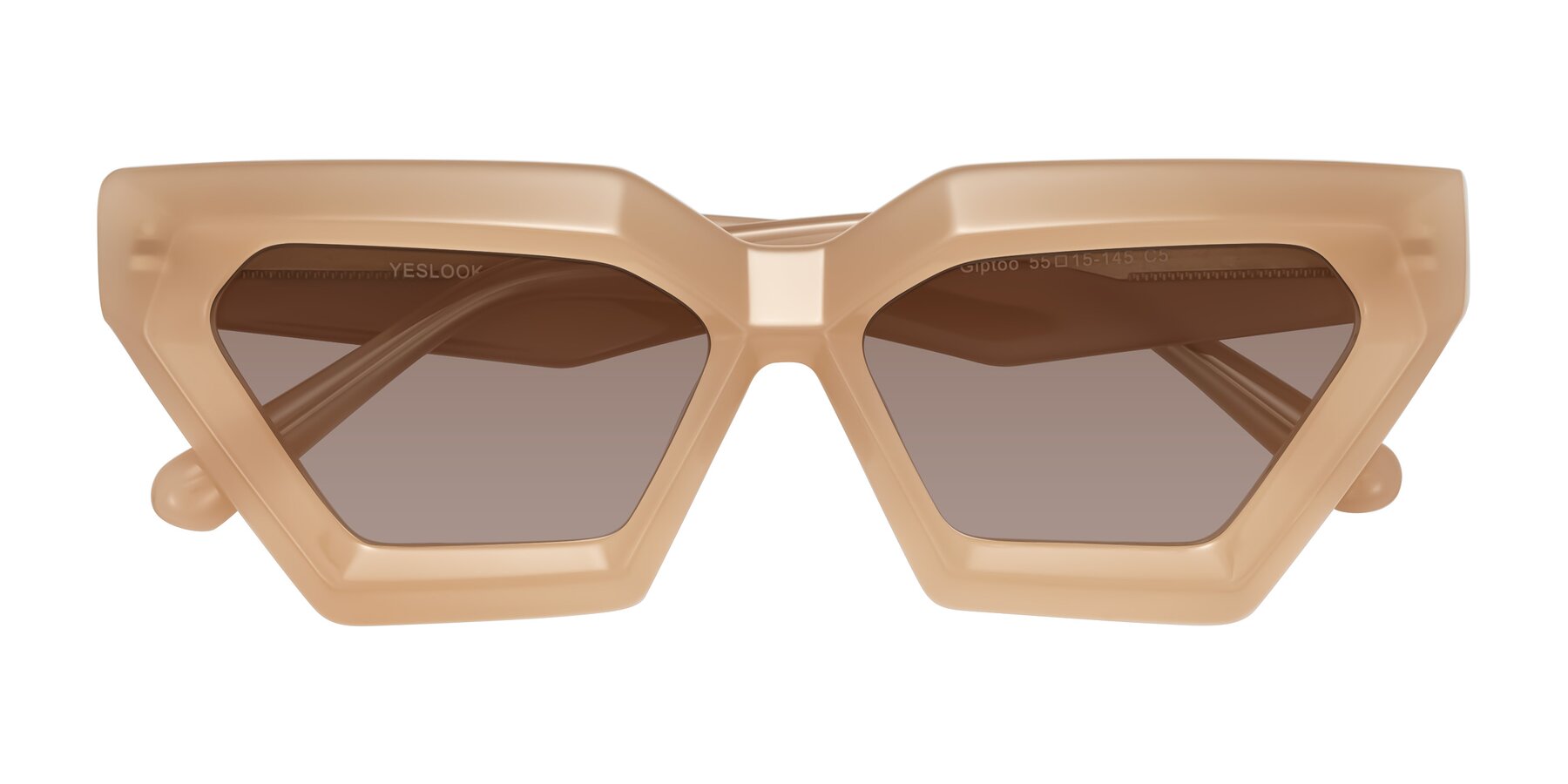 Folded Front of Giptoo in Creamy Beige with Medium Brown Tinted Lenses