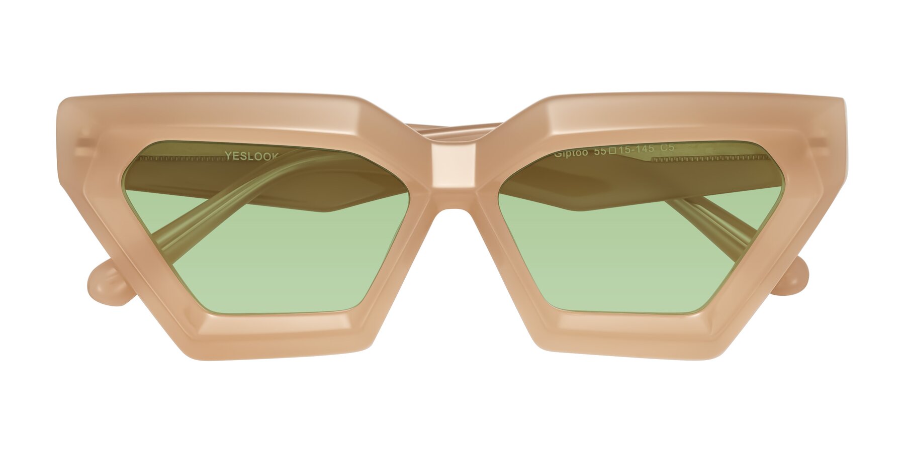 Folded Front of Giptoo in Creamy Beige with Medium Green Tinted Lenses
