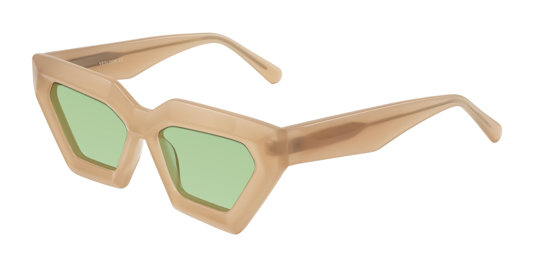 Angle of Giptoo in Creamy Beige with Medium Green Tinted Lenses