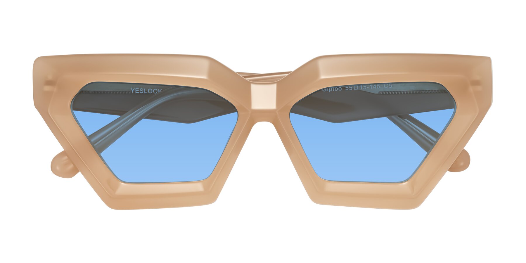 Folded Front of Giptoo in Creamy Beige with Medium Blue Tinted Lenses
