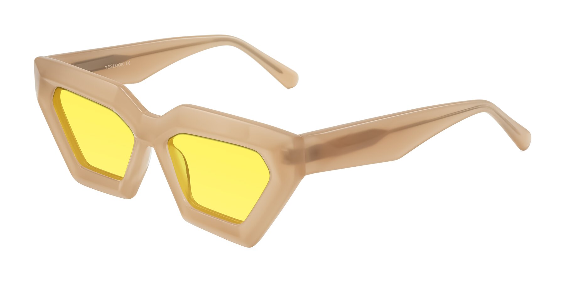 Angle of Giptoo in Creamy Beige with Medium Yellow Tinted Lenses