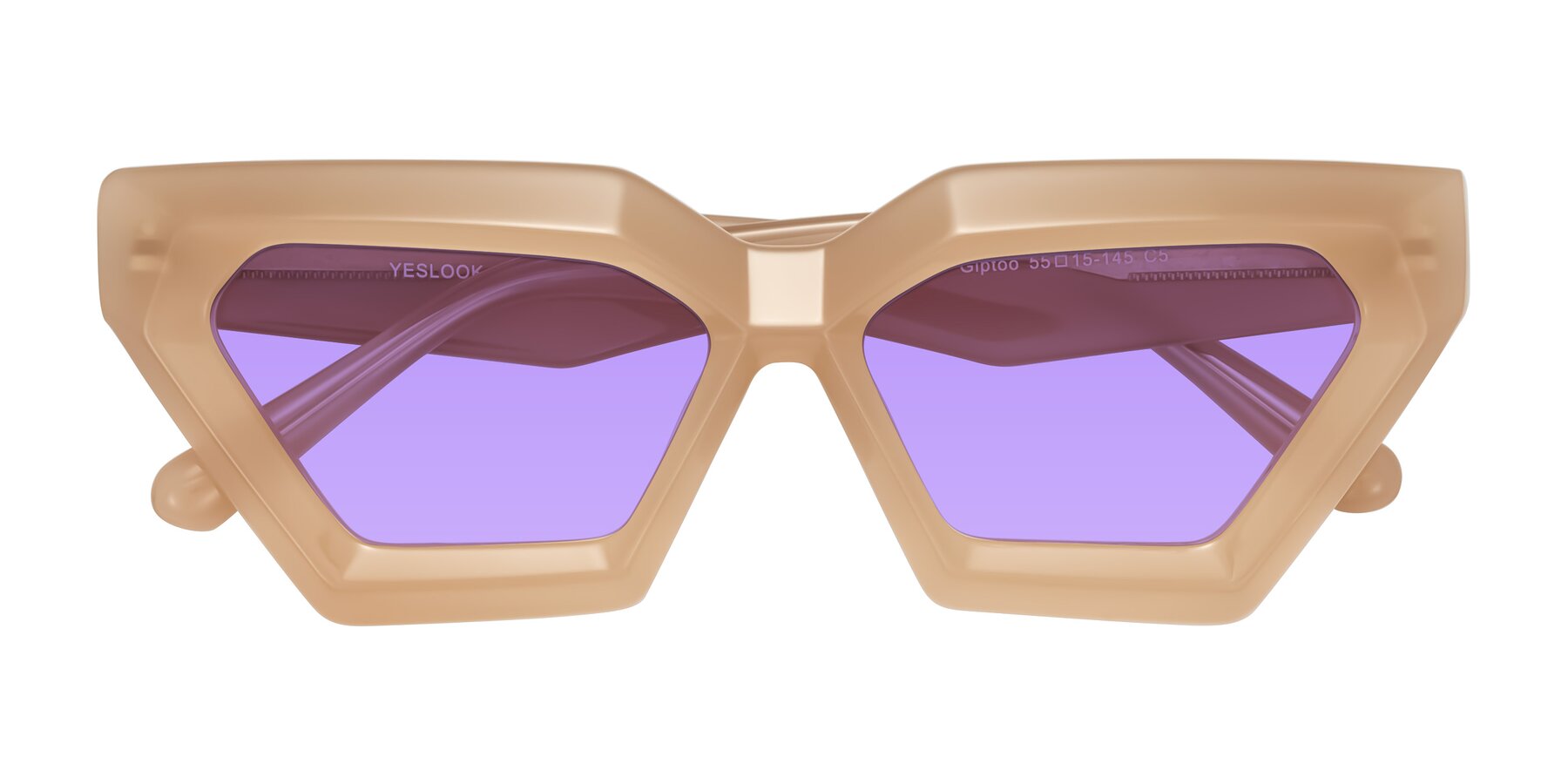 Folded Front of Giptoo in Creamy Beige with Medium Purple Tinted Lenses