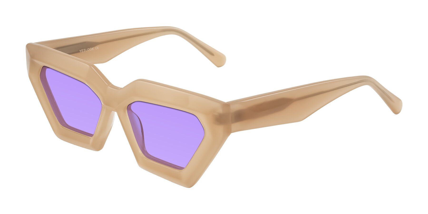 Angle of Giptoo in Creamy Beige with Medium Purple Tinted Lenses