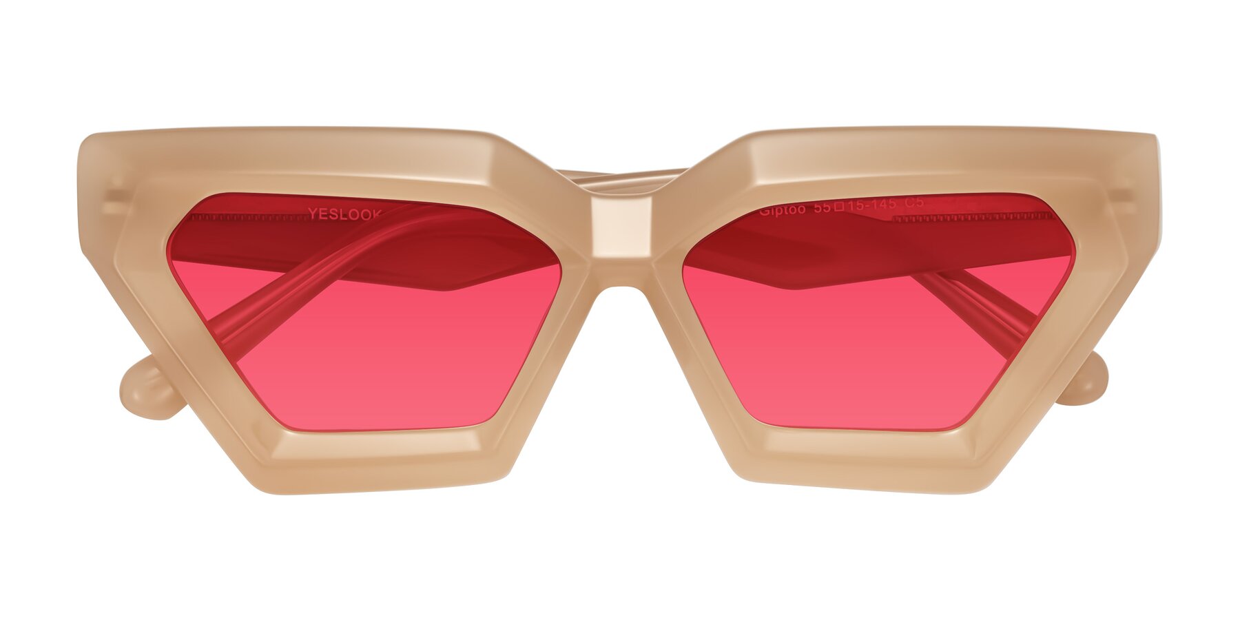 Folded Front of Giptoo in Creamy Beige with Red Tinted Lenses