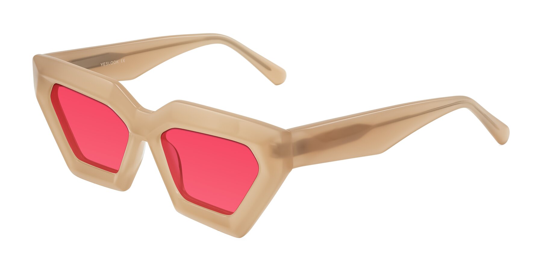 Angle of Giptoo in Creamy Beige with Red Tinted Lenses
