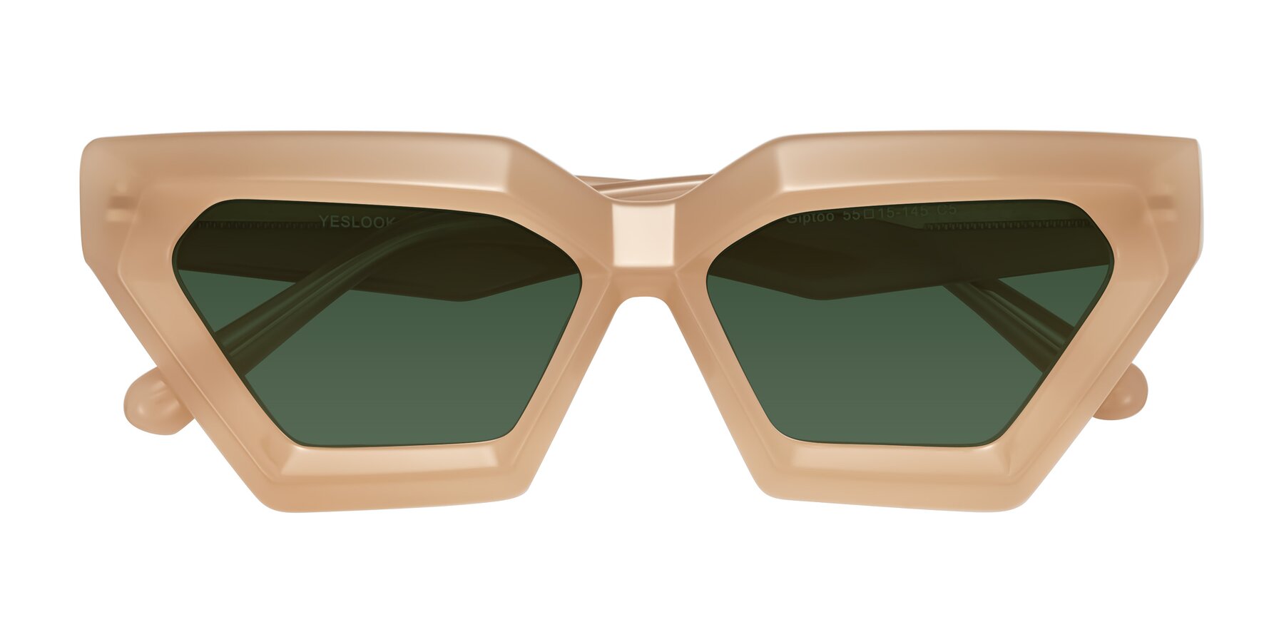 Folded Front of Giptoo in Creamy Beige with Green Tinted Lenses