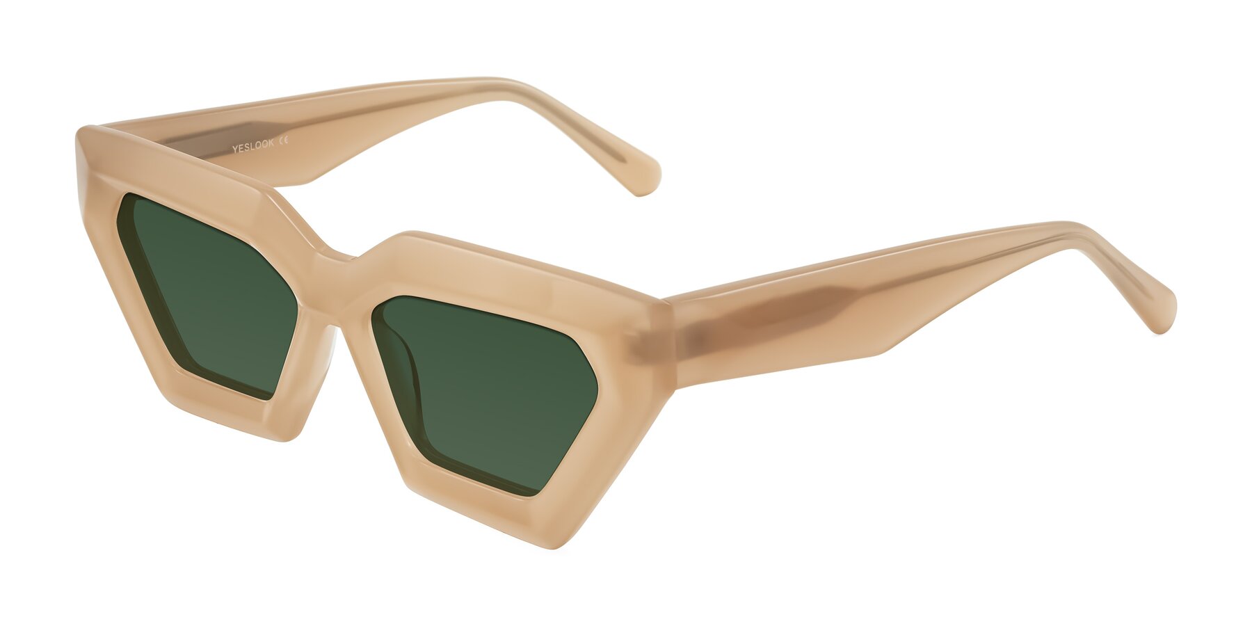 Angle of Giptoo in Creamy Beige with Green Tinted Lenses