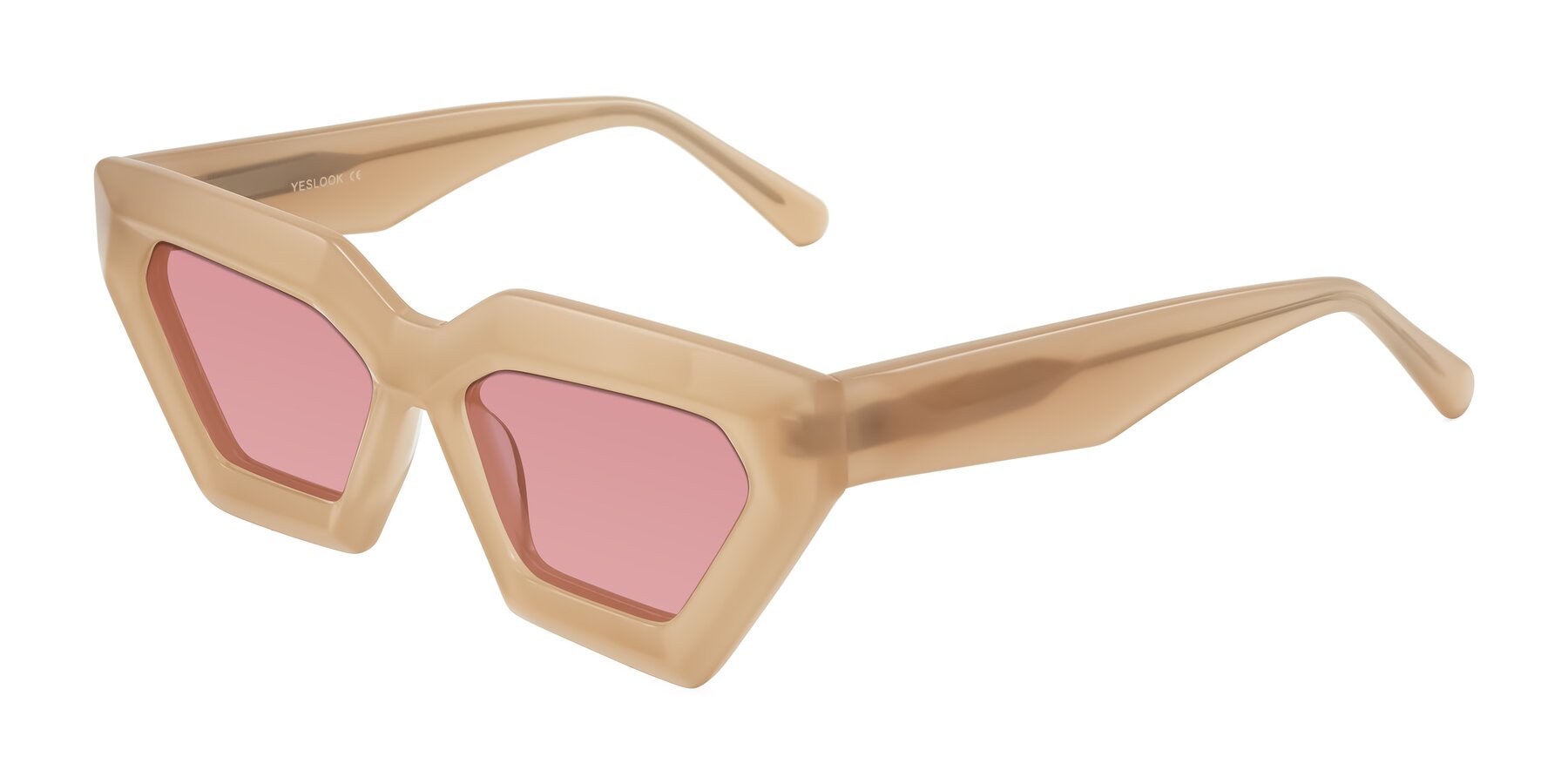 Angle of Giptoo in Creamy Beige with Medium Garnet Tinted Lenses