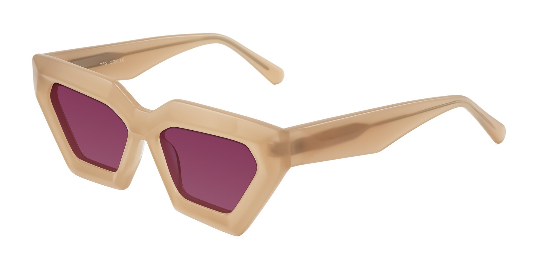 Angle of Giptoo in Creamy Beige with Wine Tinted Lenses