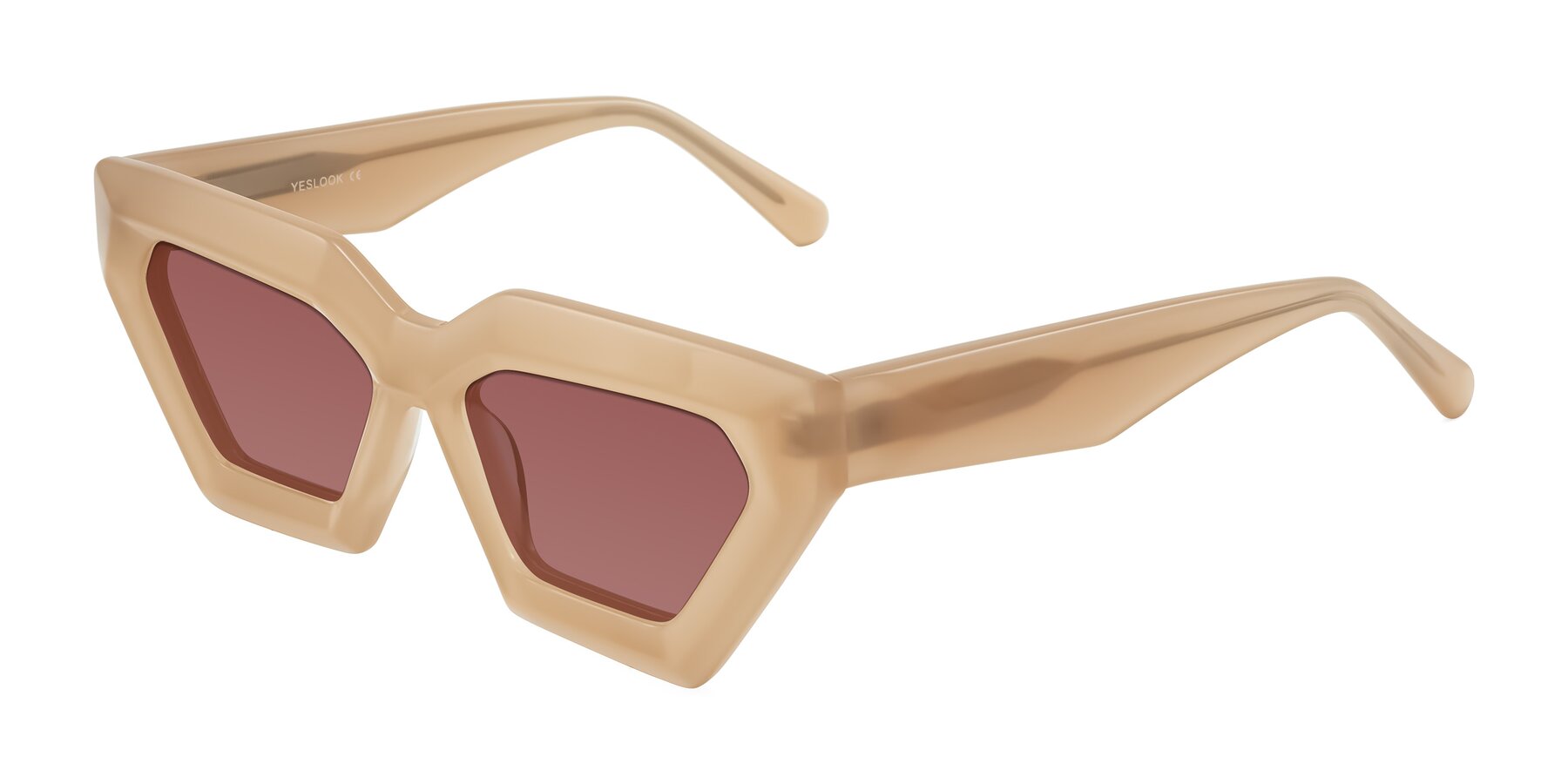Angle of Giptoo in Creamy Beige with Garnet Tinted Lenses