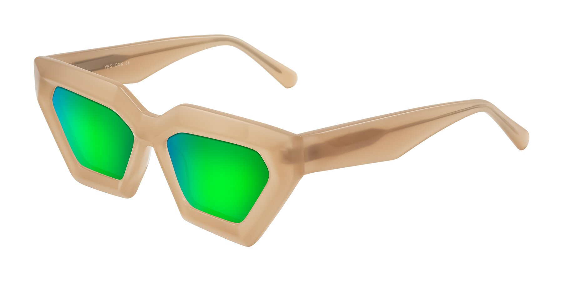 Angle of Giptoo in Creamy Beige with Green Mirrored Lenses