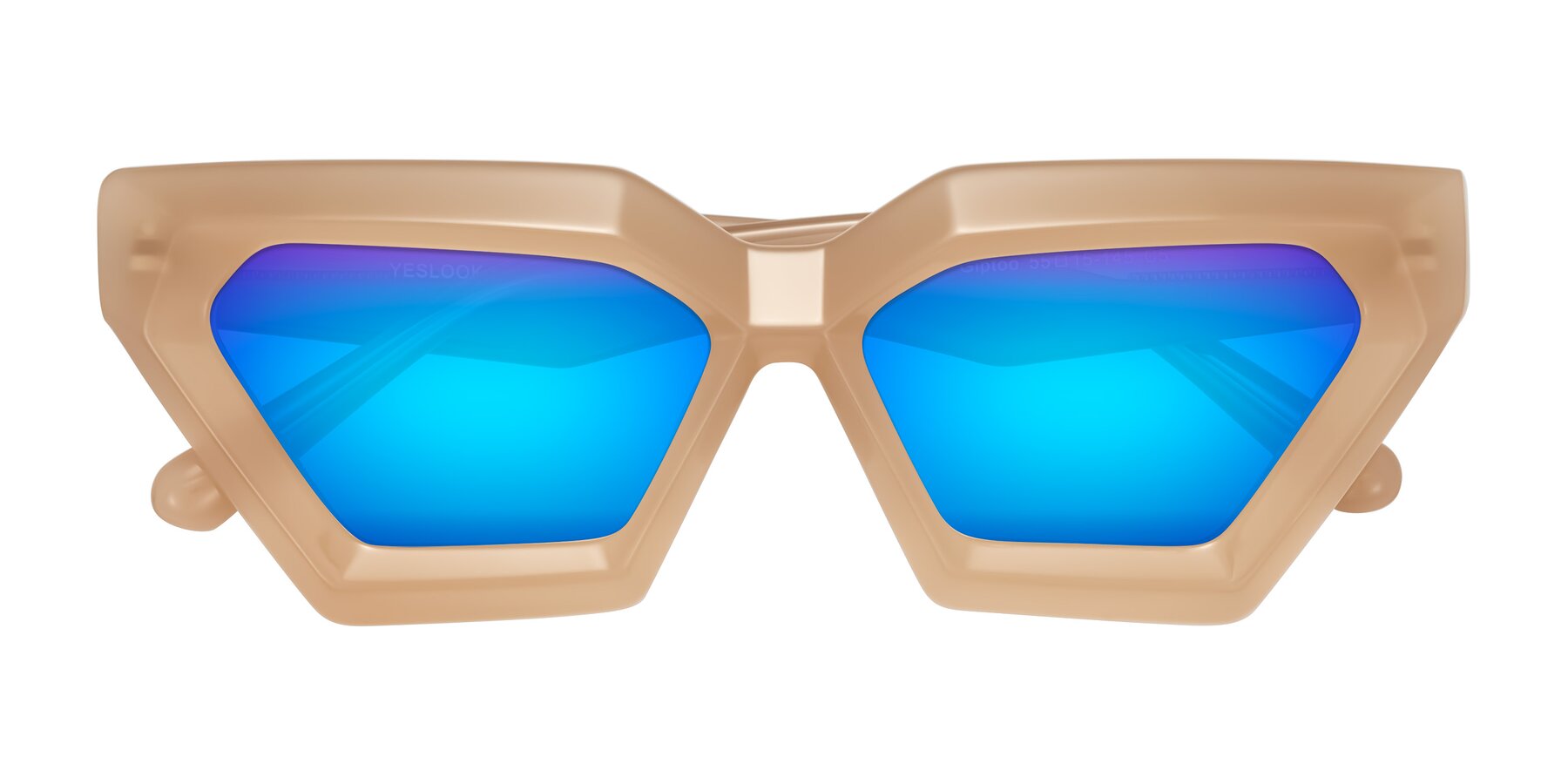 Folded Front of Giptoo in Creamy Beige with Blue Mirrored Lenses